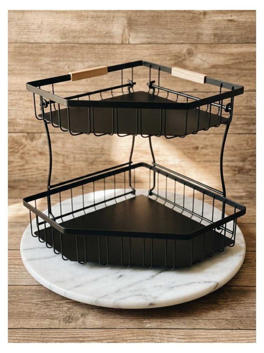 2 Tier Fruit Basket Stainless Steel Corner Space Saving Kitchen Counter